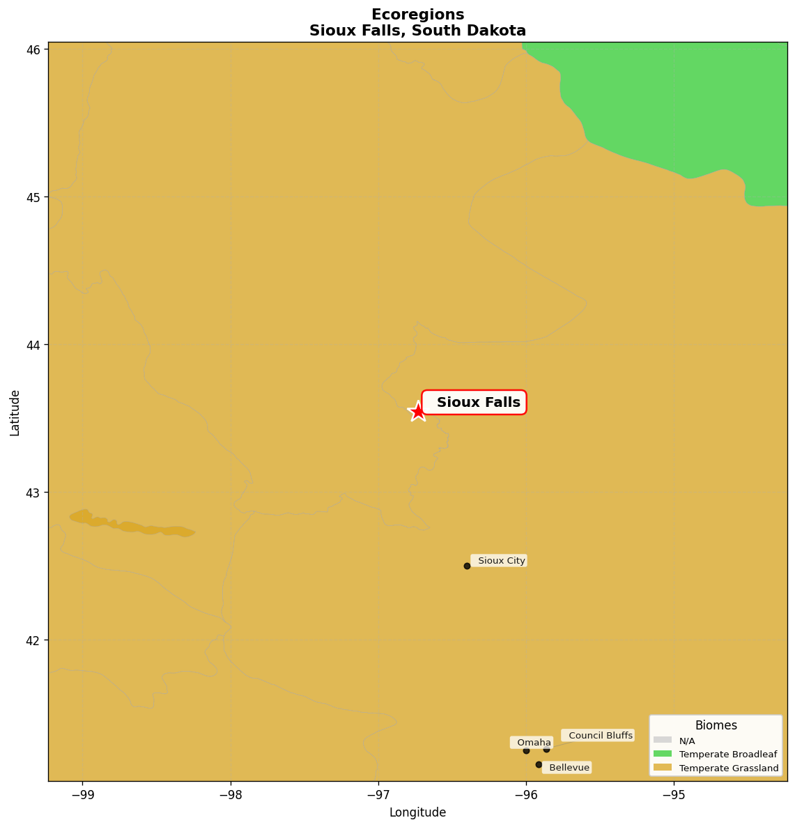 Central Tallgrass prairie Ecoregion Map for Sioux Falls, SD